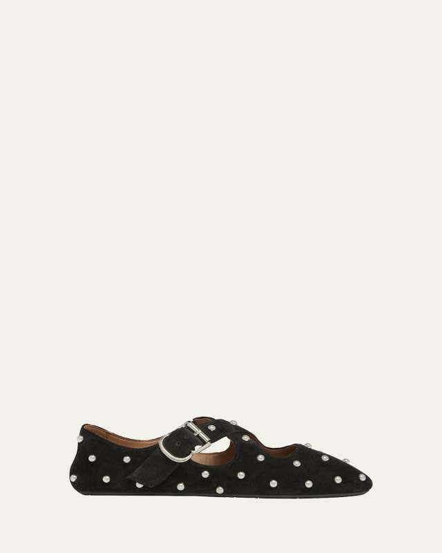 Crisscross Pearly-Stud Ballerina Flats
